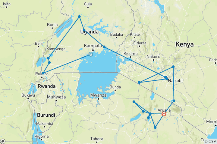 Mapa de Uganda, Kenia y Tanzania: de 35 a 45 (chalet)
