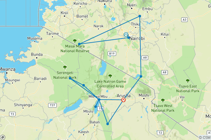 Map of Best of Kenya & Tanzania 35 to 45 (Chalet)