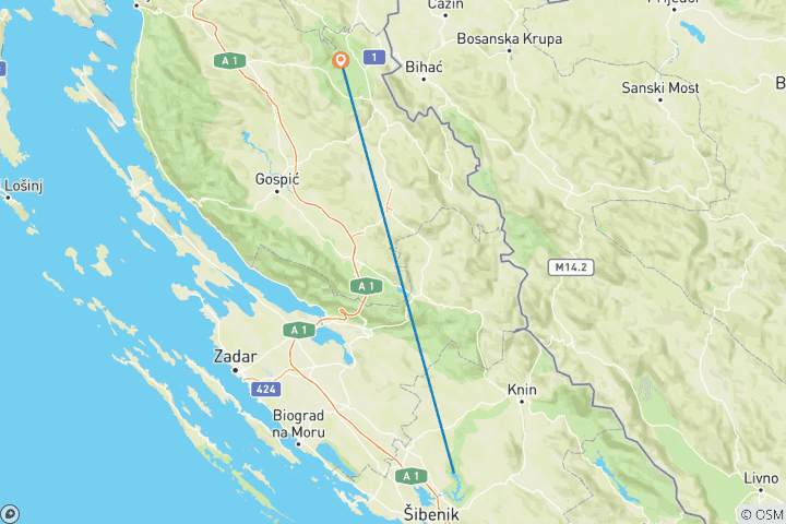 Karte von 2-tägige Tour zu den Krka-Wasserfällen und den Plitvicer Seen ab Split