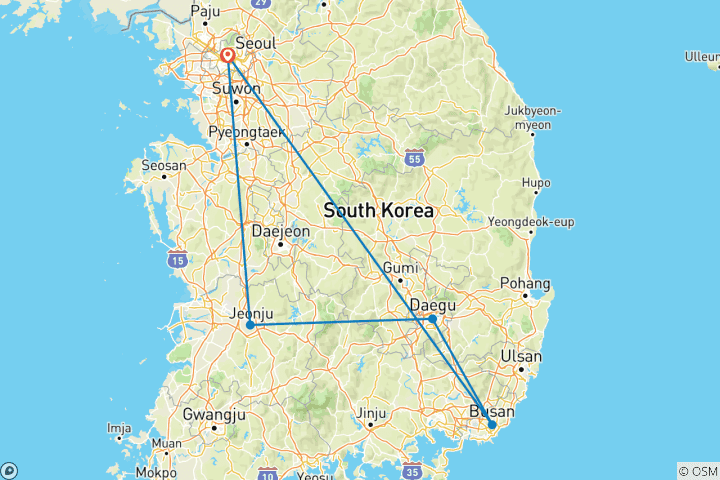 Carte du circuit L'essentiel de la Corée du Sud pour les 18-35 ans