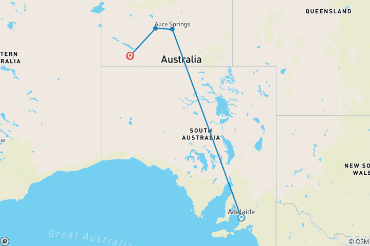 Kaart van 【The Ghan】10-daags avontuur naar Alice Springs en Uluru (Ayers Rock)