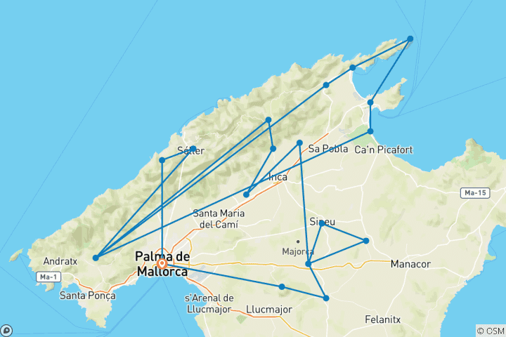 Karte von Geführte E-Bike-Tour auf Mallorca | Spanien: Die Mittelmeerinsel Mallorca | 8 Tage