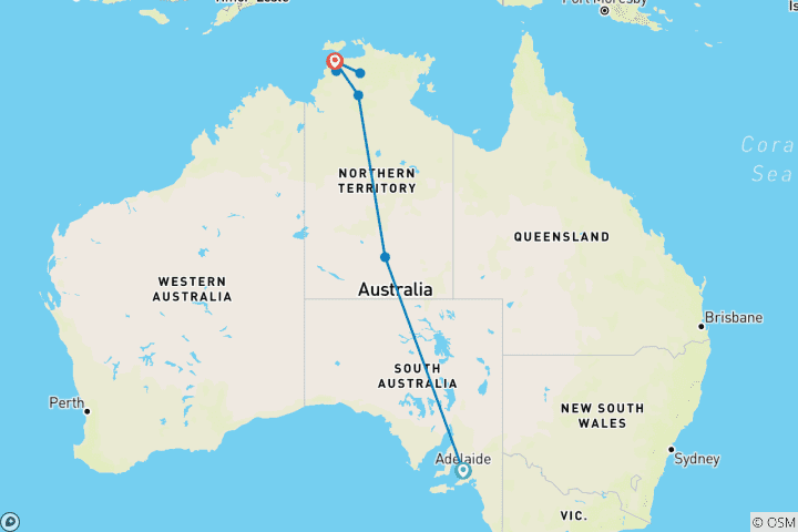 Kaart van 【The Ghan】 Kakadu Splendour 8-daagse reis