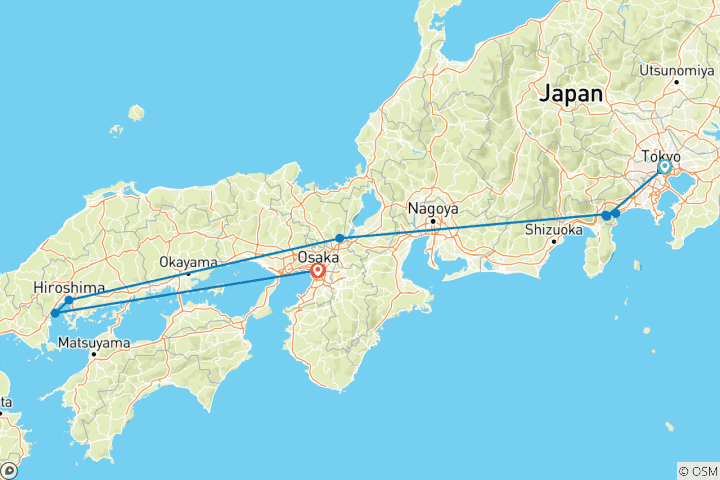 Karte von 7 Tage „Essential Japan“ (privater deutscher Reiseleiter und Fahrer) – Umetravel