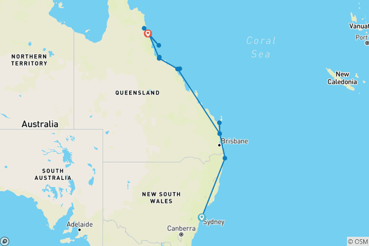 Carte du circuit Australie : Plages et récifs (avec voile (à partir d'avril 2027))