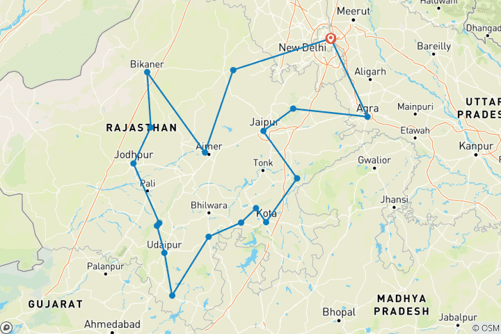 Kaart van Ervaar de culturele rijkdom van Noord-India – 21 dagen