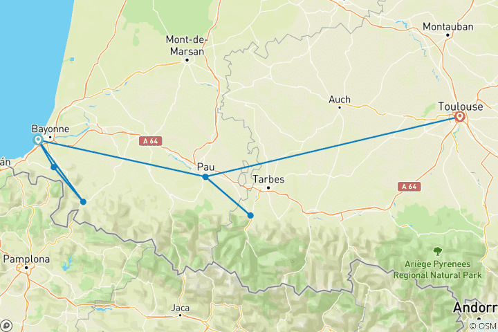 Kaart van Reizen: Hoogtepunten van de Pyreneeën tot Toulouse – National Geographic