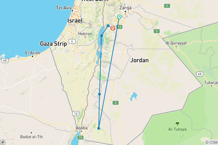 Carte du circuit De 18 à 35 ans : une semaine en Jordanie (d'Amman à Madaba)