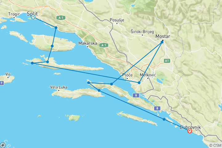 Carte du circuit Croisière sur la côte croate - De Split à Dubrovnik (Aurora)