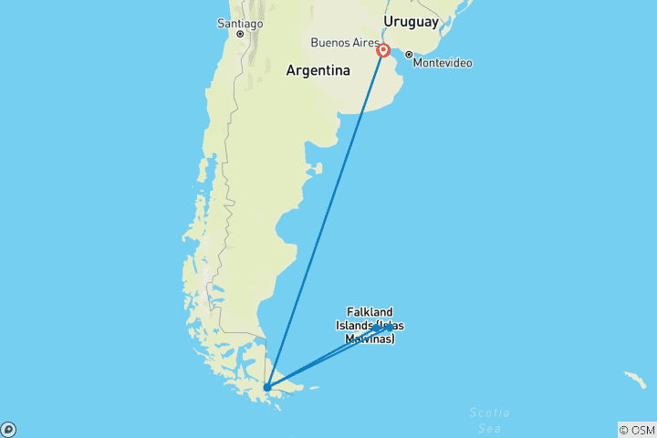Carte du circuit Antarctique, Géorgie du Sud et Malouines