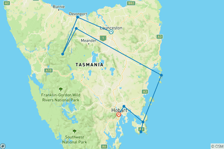 Carte du circuit Le meilleur de la Tasmanie (9 jours) (10 destinations)