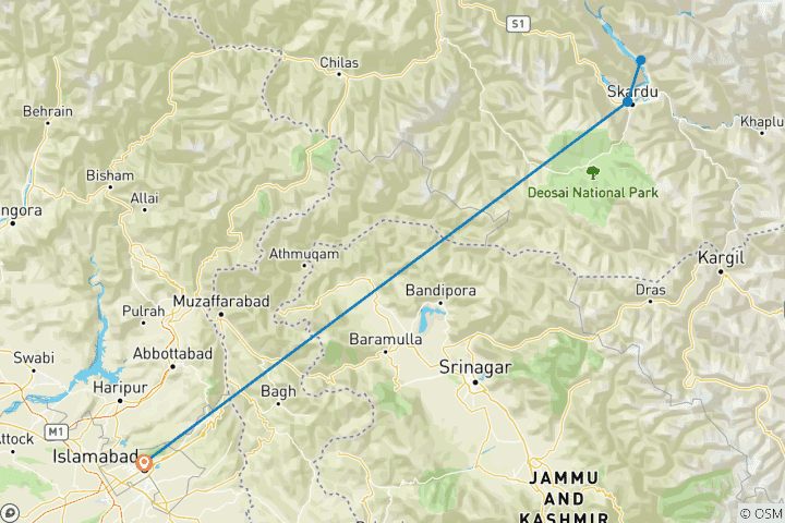 Carte du circuit Skardu par avion : au-dessus du majestueux Karakoram