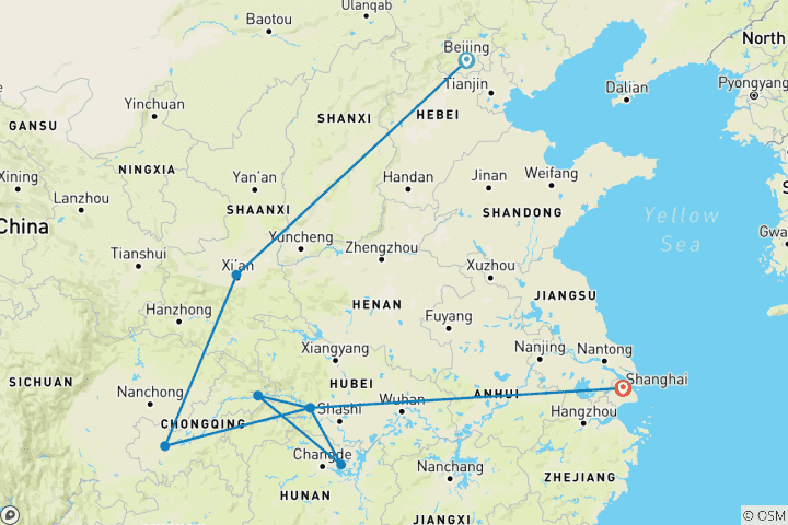 Map of Classic China With Yangtze - 12 days