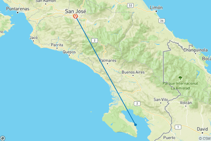 Carte du circuit Expérience de 3 jours dans la forêt tropicale d'Osa avec Botanika