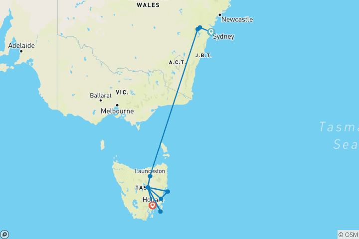 Carte du circuit Australie : Des côtes de Sydney aux sentiers de Tasmanie (réservé aux femmes)