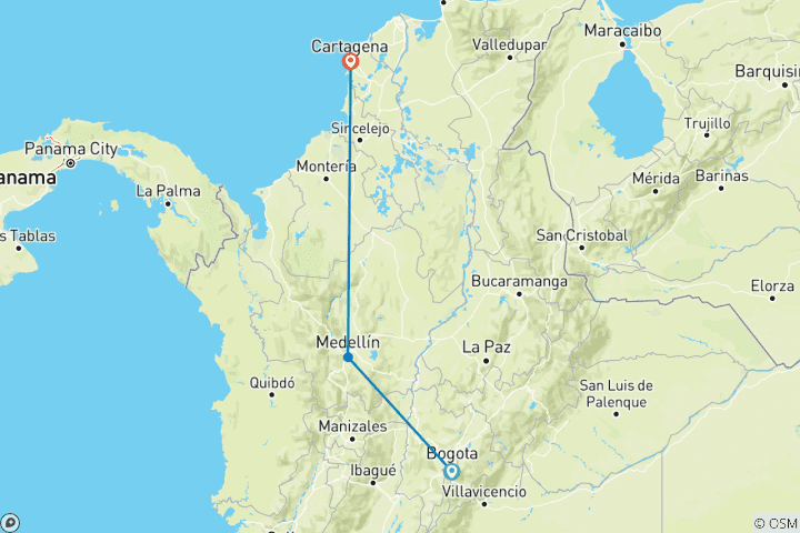 Kaart van Het hart van Colombia – 9 dagen