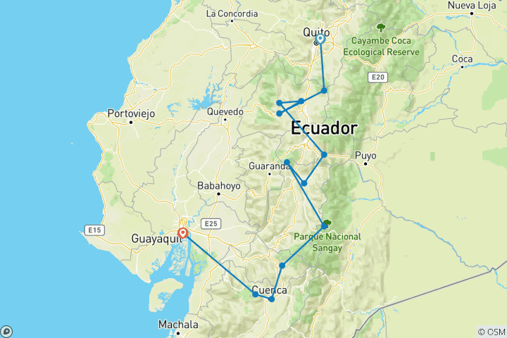 Karte von Ecuador: Anden und Küste – 8 Tage