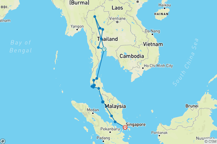 Carte du circuit Le meilleur de la Thaïlande et de la Malaisie (21 destinations)