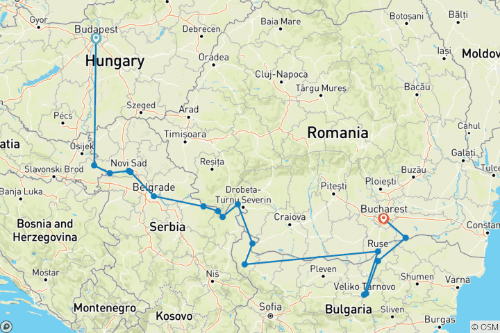Carte du circuit Découverte des Balkans avec 1 nuit à Budapest et 1 nuit à Bucarest 2028