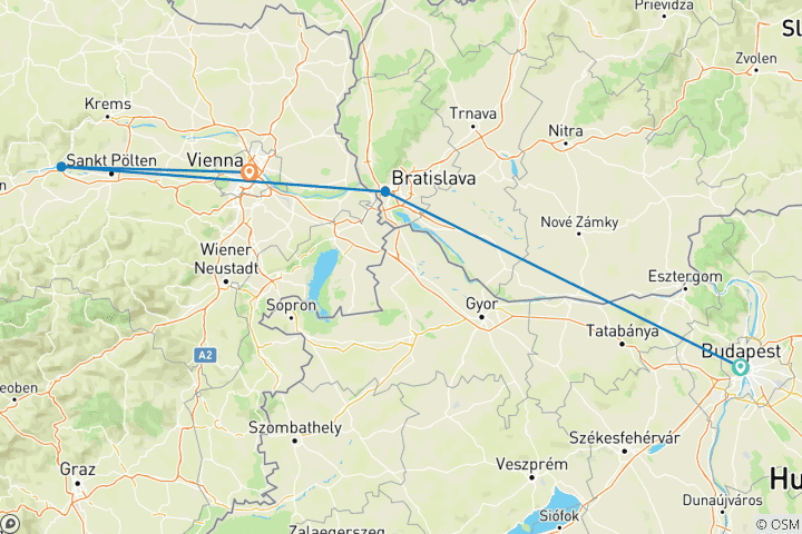 Mapa de Navidad de Budapest a Viena