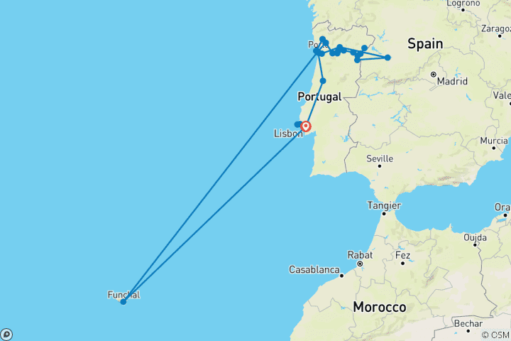 Kaart van Vida Portugal: Wijngaarden en dorpjes langs de Douro, met 3 overnachtingen in Lissabon en een voorproefje van Madeira 2028