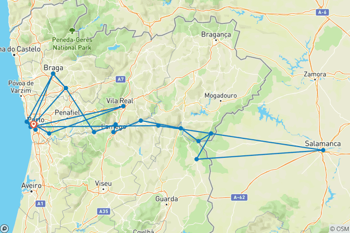 Carte du circuit Vida Portugal : Vignobles et villages le long du Douro