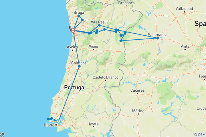 Carte du circuit Les fêtes de fin d'année avec Vida Portugal : vignobles et villages le long du Douro, avec 3 nuits à Lisbonne