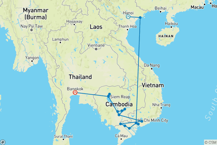 Map of Fascinating Vietnam, Cambodia & the Mekong River with Hanoi, Ha Long Bay & Bangkok (Northbound) 2028