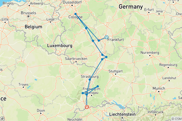 Map of Christmastime on the Romantic Rhine (Southbound)