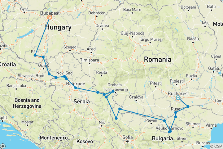 Carte du circuit Le Danube de la Roumanie à Budapest avec 1 nuit à Bucarest et 1 nuit à Budapest
