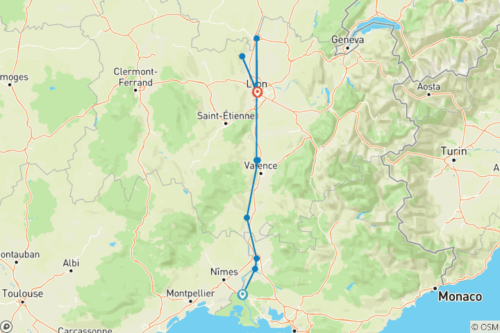 Map of Burgundy & Provence for Wine Lovers (Northbound)