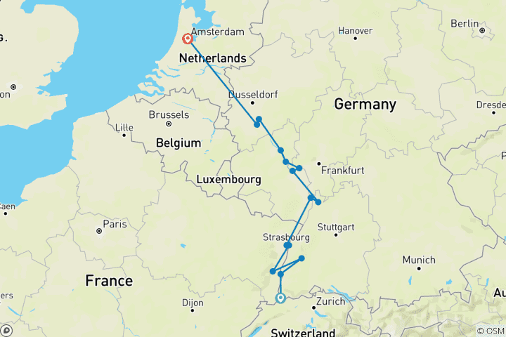 Karte von Romantischer Rhein für Weinliebhaber (Richtung Norden)