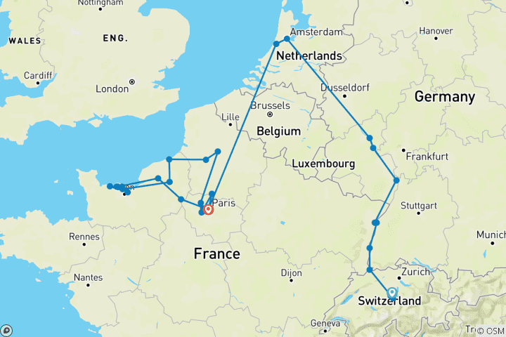 Map of Timeless Rivers of Europe: the Rhine and Seine WWII Remembrance & History Cruise with 2 Nights in Lucerne 2028