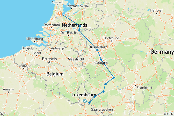 Carte du circuit Le Rhin et la Moselle : canaux, vignobles et châteaux, avec 2 nuits à Amsterdam 2028
