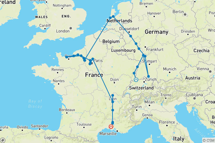 Karte von Europäisches Meisterwerk: Rhein, Seine und Rhône