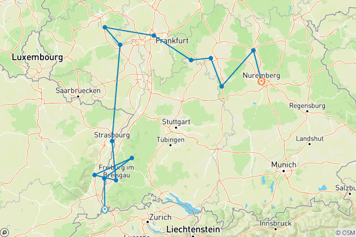 Carte du circuit La grandeur de l'Allemagne pour les amateurs de bière (vers l'est)
