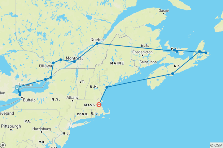Map of Eastern Canada & Atlantic Canada Passage