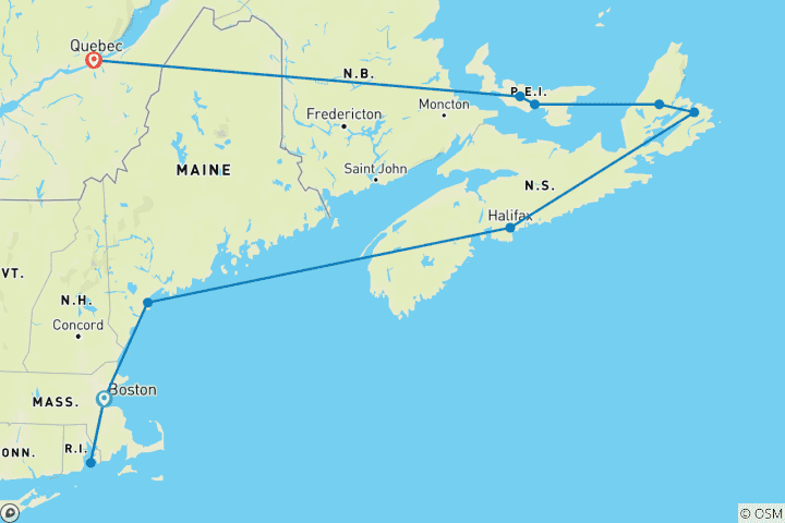 Map of New England & Canadian Coastal Wonders