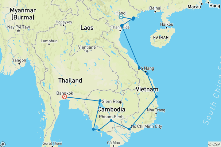 Carte du circuit Circuit épique du Vietnam au Cambodge (Tra Que compris) pour les 18 à 35 ans