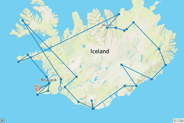 Carte du circuit Les merveilles sauvages de l'Islande : un road trip à la découverte des volcans et des glaciers