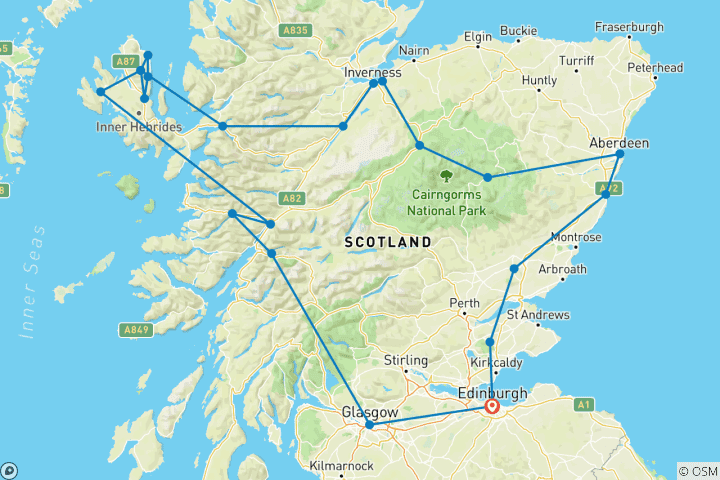 Carte du circuit Un road trip à travers l'Écosse avec une touche d'Harry Potter