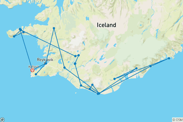Map of Across Southern Iceland