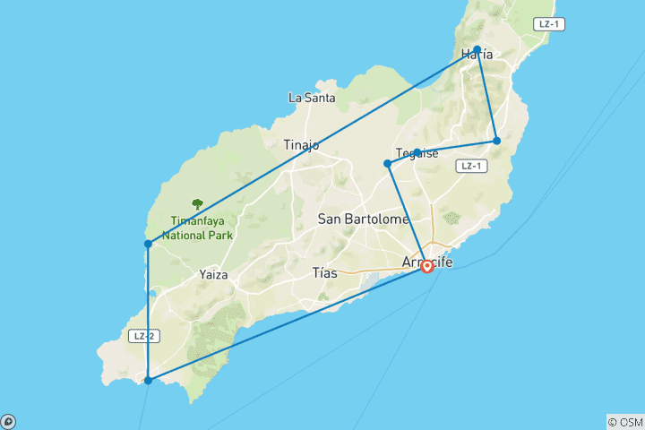 Carte du circuit Lanzarote : du cratère à la plage