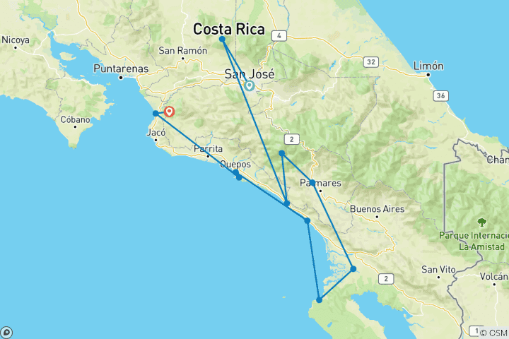 Carte du circuit Costa Rica : découvrir la « Pura Vida » par vous-même