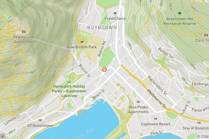 Carte du circuit Ski en Nouvelle-Zélande (Hôtels)
