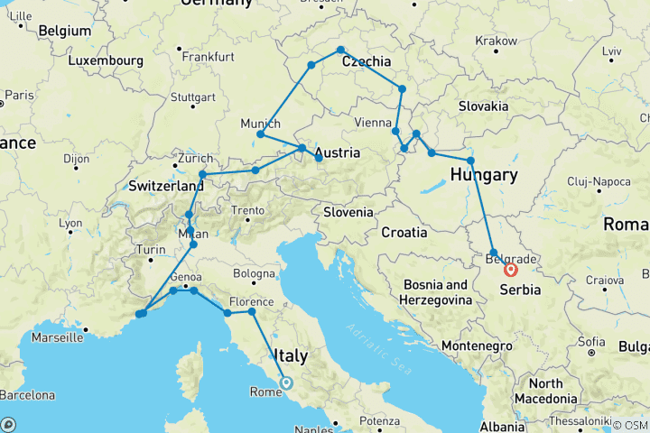 Kaart van Van het oude Rome naar het hart van de Balkan; semi-privé-tour met een eigen reisleider en auto