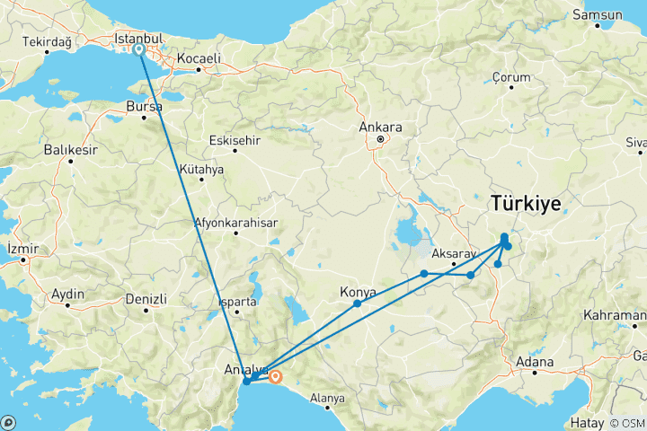 Karte von Highlights der Türkei