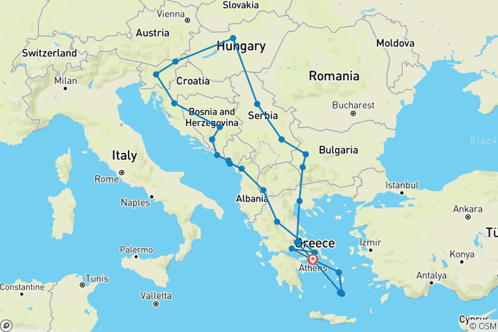 Kaart van Ontdek de Balkan en de Griekse eilanden – 22 dagen