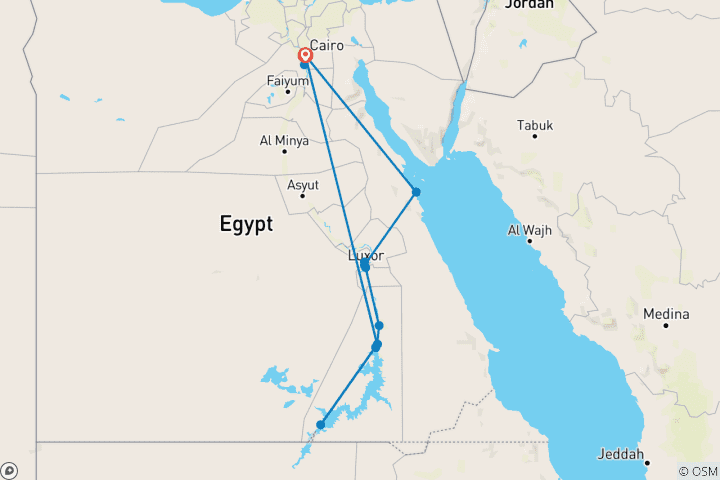 Map of Nile Adventure & Felucca Journey - 9 days