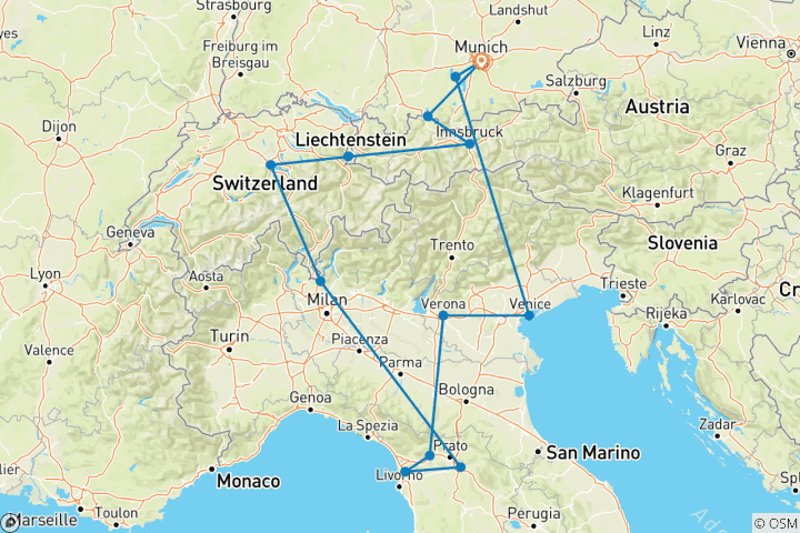 Carte du circuit Circuit panoramique en Europe - 9 jours
